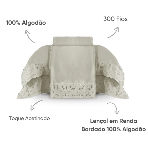 Jogo de Cama Bordado Marselle 100% Algodão - Imagem 8