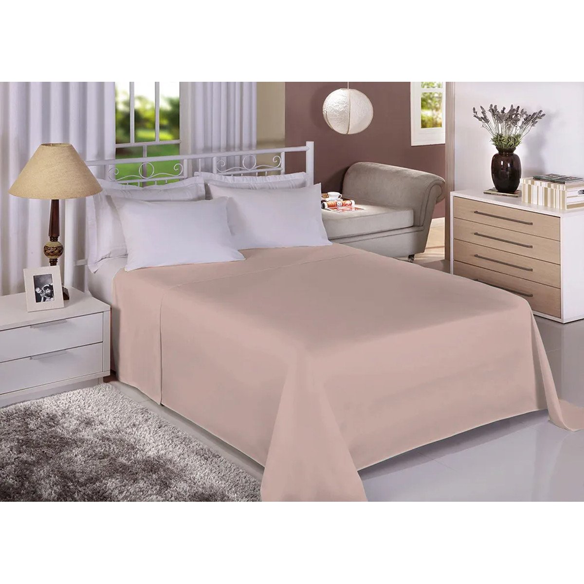 Lençol Avulso com Elástico Estamparia Premium Linea Cor:Rosa Antigo;Tamanho:Queen
